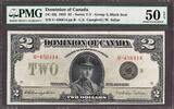  Dominion of Canada $2 DC-26j 1923 BLACK SEAL About UNC PMG 50 EPQ