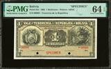 Bolivia Bolivia One Boliviano 1902 SPECIMEN Pick- 92s CH UNC PMG 64 EPQ -