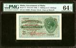 Malta Malta 1 Shilling on Two Shillings 1918 (ND 1940) Pick-15 CH UNC PMG 64 EPQ -