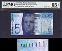Scotland Bank of Scotland 2007 £5 FIRST Prefix Solid Serial AA 111111 GEM UNC PMG 65 EPQ -
