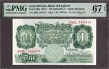 Great Britain Great Britain One Pound 1955-60 Prefix-J89L Pick-369c SUPERB GEM UNC PMG 67 EPQ -