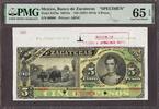 Mexico Mexico Banco de Zacatecas 5 Pesos 1891-1914 SPECIMEN P-S475s GEM UNC PMG 65 EPQ -