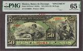 Mexico Mexico Banco de Durango 50 Pesos (1913-14) SPECIMEN P-S276As2 GEM UNC PMG 65 EPQ -