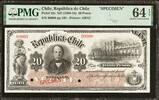 Chile Chile 20 Pesos SPECIMEN ND (1906-14) Pick-22s CH UNC PMG 64 EPQ -