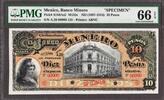 Mexico 10 Pesos SPECIMEN ND (1897-1914) Pick-S164As2 M133s GEM UNC PMG 66 EPQ -