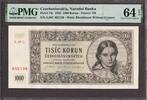 Czechoslovakia Czechoslovakia 1000 Korun NOT Perforated 1945 Pick-74c Choice UNC PMG 64 EPQ -