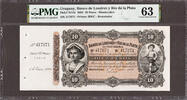 10 Pesos Uruguay 'Remainder' Pick-S242r With Selvage CH UNC PMG 63 -