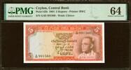 Ceylon Ceylon 5 Rupees 1964 Pick-63b Choice UNC PMG 64 -