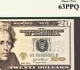 U.S.A 2004A FR Note $20 Fr 2091-E LOW Serial GE 00000021 B CH UNC PCGS 63 PPQ -