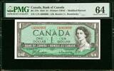 Canada Canada One Dollar 1954 QEII BC-37b Serial U/N 4000000 (4 Million) CH UNC PMG 64 -
