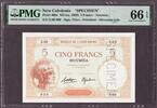 New Caledonia New Caledonia - Indochina 5 Francs SPECIMEN (ca. 1926) P-36bs GEM UNC PMG 66 EPQ -