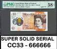 UK (Great Britain) Great Britain £10 Polymer SOLID Serial CC33 666666 About UNC PMG 58 EPQ -