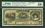Mexico Mexico Banco de Sonoro 50 Pesos SPECIMEN 1911 P-S422s M510s1-2 AUNC PMG 58 EPQ -