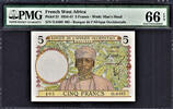 5 Francs French West Africa Pick-21 GEM UNC PMG 66 EPQ -