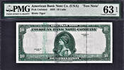 USA  AMERICAN Bank Note Company TEST NOTE $10 SPECIMEN Ch UNC PMG 63 EPQ