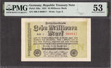 Germany 10 Millionen Mark Germany LOW Serial # 000017 Pick-106a About UNC PMG 53 -