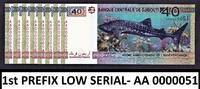 40 Francs Djibouti Commemorative FIRST Prefix LOW Serial AA 0000051 UNC -