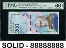 200 Bolivares Venezuela SOLID Serial 88888888 Pick-107a GEM UNC PMG 66 EPQ -