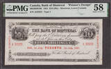 Canada Canada, Bank of Montreal $10 or 50/- 1851 Printer's Design A22222 Abt UNC PMG 58 -