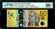 Australia Australia Polymer $50 Microprint Error Pick-UNL R525 GEM UNC PMG 66 EPQ -