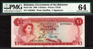 Bahamas 3 Dollars Bahamas Pick-19a Choice UNC PMG 64 -