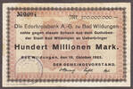 Germany 100 Million Mark German Notgeld LOW Serial # 0004 Very Fine -
