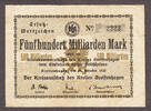 Germany 500 Milliarden Mark German Notgeld SOLID Serial # 2222 Very Fine -