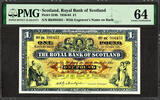 Pound Royal Bank of SCOTLAND One 1st October 1962 Pick-324b CH UNC PMG 64 -