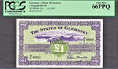 UK (Great Britain) Pound Guernsey One LOW Serial # 0070 Pick-43b GEM UNC PCGS 66 PPQ -