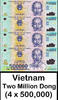 Vietnam Vietnam Polymer 2 MILLION DONG (4 x 500,000) Uncirculated *SHIPPING From CANADA* -