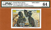 50 Francs French West Africa ND SPECIMEN Pick-45s Ch UNC PMG 64 -