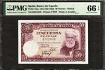 Spain 50 Pesetas Spain 1951 (ND 1956) Serie (B) Pick-141a GEM UNC PMG 66 EPQ -