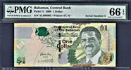 Bahamas 2008 $ Bahamas $1 LOW Serial 000005 Pick-71 GEM UNC PMG 66 EPQ -