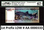 40 Francs Djibouti Commemorative LOW Serial AA 0000333 GEM UNC PMG 67 EPQ -