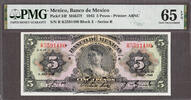 Mexico 5 Pesos Mexico M4637f Pick-34f GEM UNC PMG 65 EPQ -