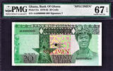 Ghana 20 Cedis Ghana SPECIMEN AA0000000 Pick-21s Superb GEM UNC PMG 67 EPQ -