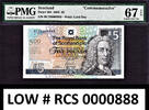 UK (Great Britain) Scotland Commemorative £5 LOW Serial RCS 0000888 P-364 GEM UNC PMG 67 EPQ -