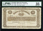 10 Pesos Colombia, Banco de Santander Pick-S833b Very Fine PMG 35 TOP GRADE -