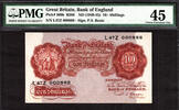 UK (Great Britain) 10 Shillings England LOW Serial 000888 Pick-368b Extra Fine PMG 45 -