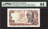 Spain Spain 100 Peasta LOW Serial # 0000001 Pick-152 Choice UNC PMG 64 -