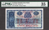UK (Great Britain) Pound Scotland, British Linen Bank One 8th Nov Pick-157a Very Fine PMG 35 -