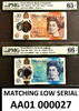 UK (Great Britain) England Matching £5 & £10 Polymer LOW Serial AA01 000027 GEM UNC PMG 65 - 66 EPQ -