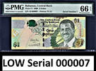 Bahamas 2008 $ Bahamas $1 LOW Serial 000007 Pick-71 GEM UNC PMG 66 EPQ -