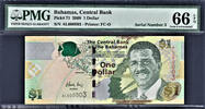 Bahamas 2008 $ Bahamas $1 LOW Serial 000003 Pick-71 GEM UNC PMG 66 EPQ -