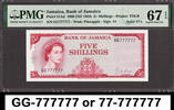 Jamaica 5 Shillings Jamaica 1960 (1964) QEII SOLID # GG 777777 P-51Ad GEM UNC PMG 67 EPQ -
