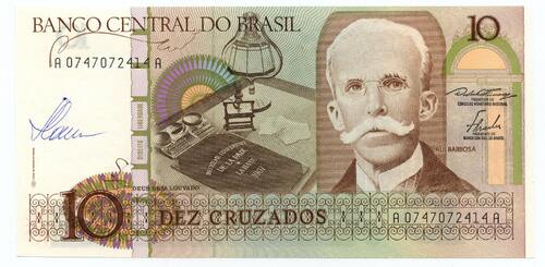 BRAZIL / BRASIL 10 Cruzados 1987 Banknote signed by designer Czesław Słania. RARE UNC