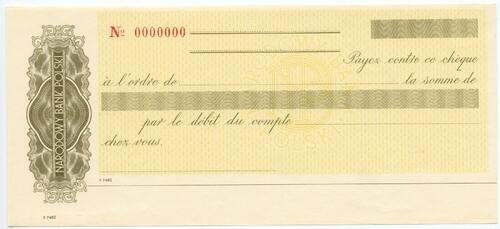 POLAND / FRANCE  National Bank of Poland - SAMPLE check in French No. 0000000 UNC-