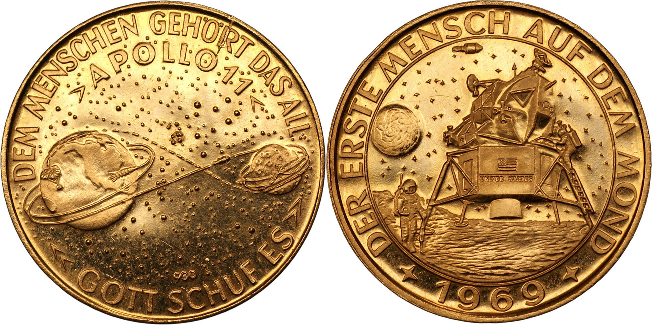 Gold Medaille 1969 Deutschland Apollo 11 der erste Mensch auf dem Mond EF+ Gold Medaille 1969 Deutschland Apollo 11 der erste Mensch auf dem Mond EF+