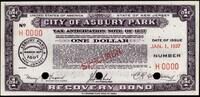 USA 1 dollar 1937 Asbury Park Scrip, ser. H 0000, Specimen E.A. Wright B... 300,00 EUR  zzgl. 10,00 EUR Versand