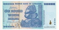 Zimbabwe 2008 Highest denomination of hyperinflation, UNC